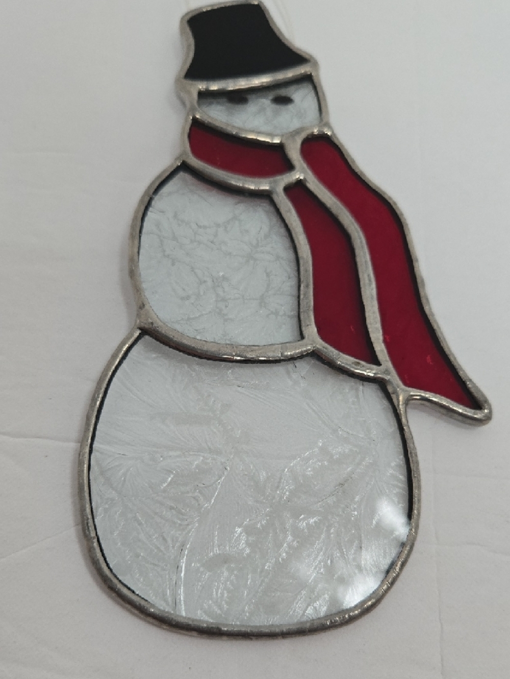 Handcrafted Red-Scarf Snowman Holiday Ornament - Stained Glass